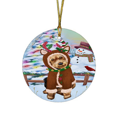 Christmas Gingerbread House Candyfest Airedale Terrier Dog Round Flat Christmas Ornament RFPOR56479