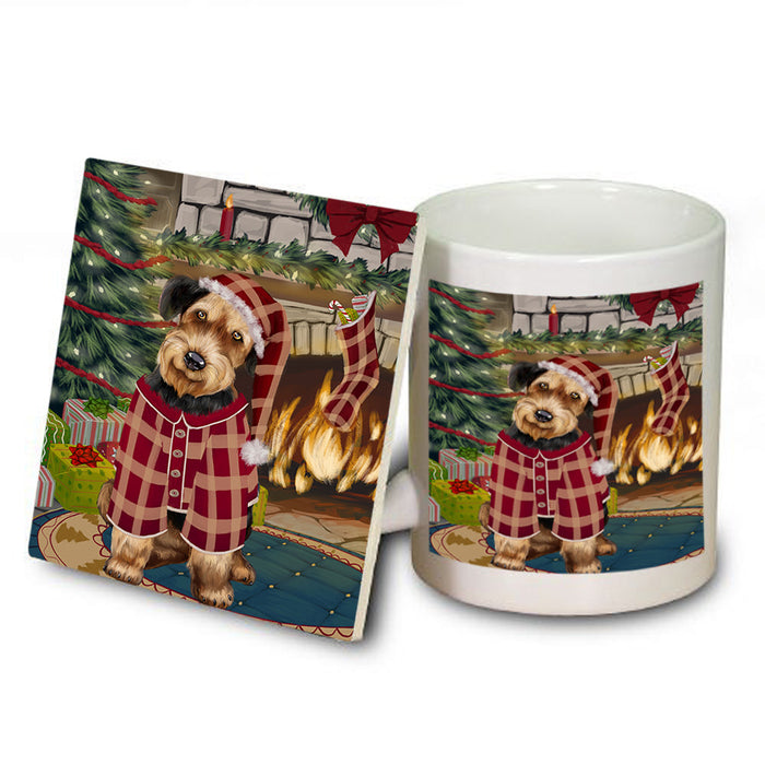The Stocking was Hung Airedale Terrier Dog Mug and Coaster Set MUC55142