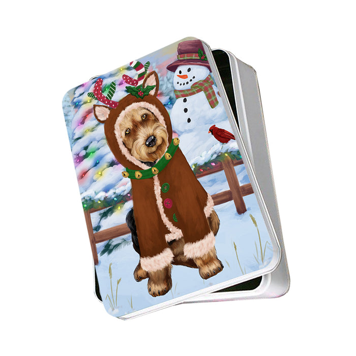 Christmas Gingerbread House Candyfest Airedale Terrier Dog Photo Storage Tin PITN56042