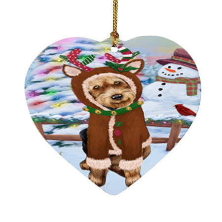 Christmas Gingerbread House Candyfest Airedale Terrier Dog Heart Christmas Ornament HPOR56479