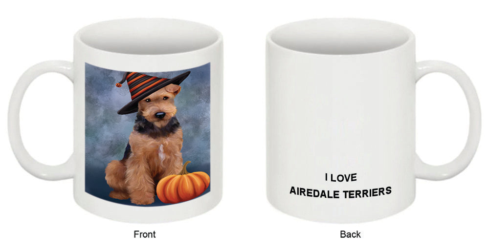 Happy Halloween Airedale Terrier Dog Wearing Witch Hat with Pumpkin Coffee Mug MUG50328