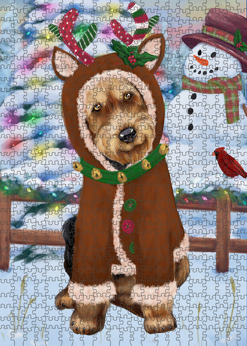 Christmas Gingerbread House Candyfest Airedale Terrier Dog Puzzle with Photo Tin PUZL92692