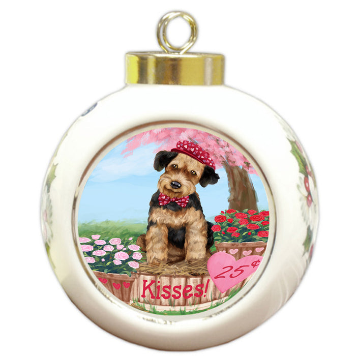 Rosie 25 Cent Kisses Airedale Terrier Dog Round Ball Christmas Ornament RBPOR56113