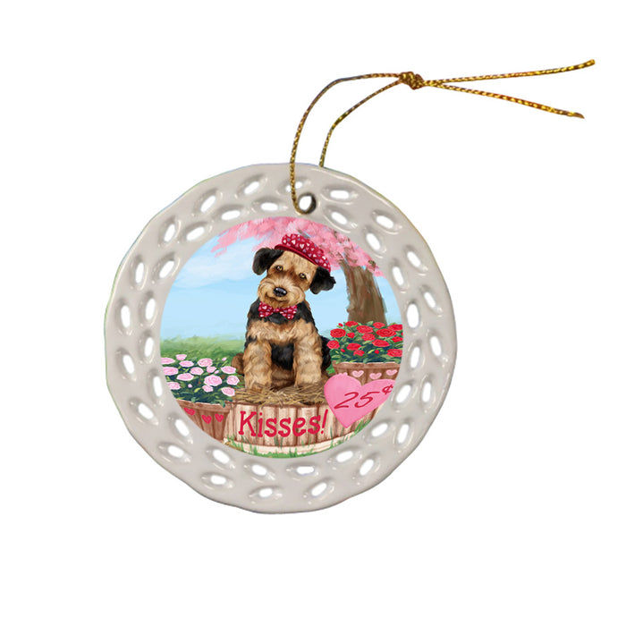 Rosie 25 Cent Kisses Airedale Terrier Dog Ceramic Doily Ornament DPOR56113