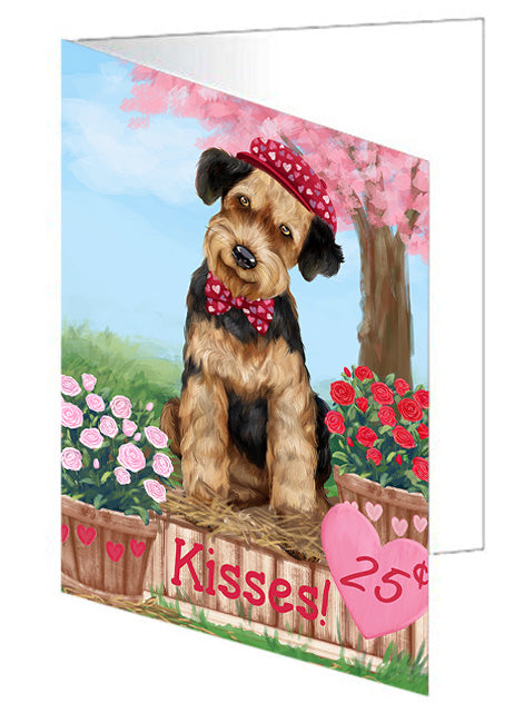 Rosie 25 Cent Kisses Airedale Terrier Dog Handmade Artwork Assorted Pets Greeting Cards and Note Cards with Envelopes for All Occasions and Holiday Seasons GCD71786
