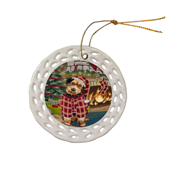 The Stocking was Hung Airedale Terrier Dog Ceramic Doily Ornament DPOR55506