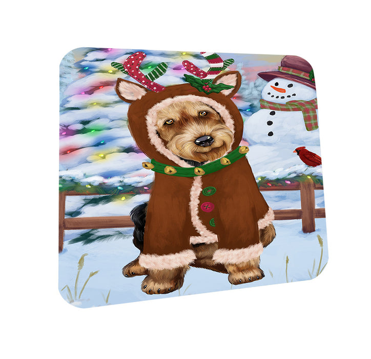 Christmas Gingerbread House Candyfest Airedale Terrier Dog Coasters Set of 4 CST56081