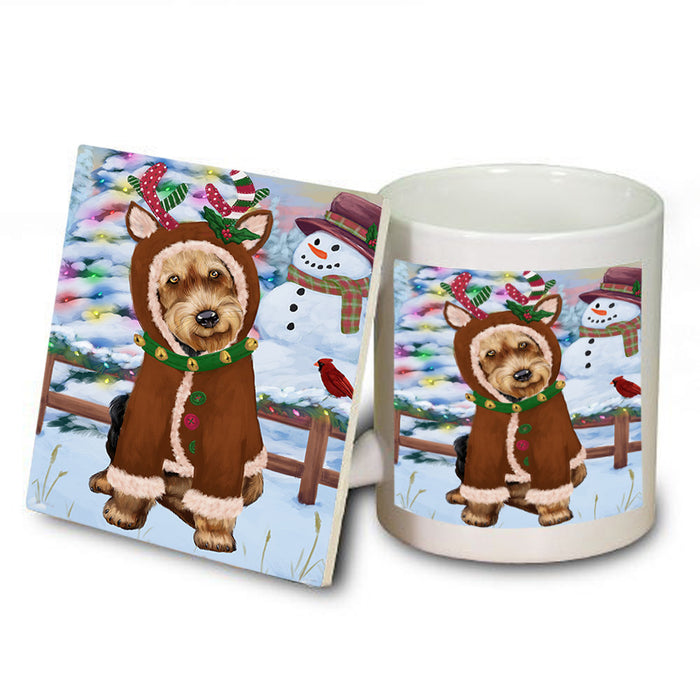 Christmas Gingerbread House Candyfest Airedale Terrier Dog Mug and Coaster Set MUC56115