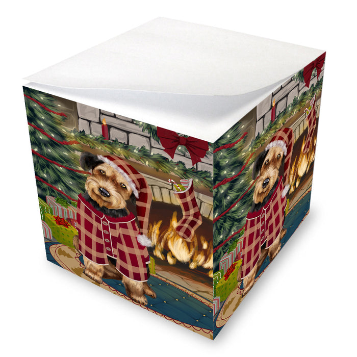 The Stocking was Hung Airedale Terrier Dog Note Cube NOC53496
