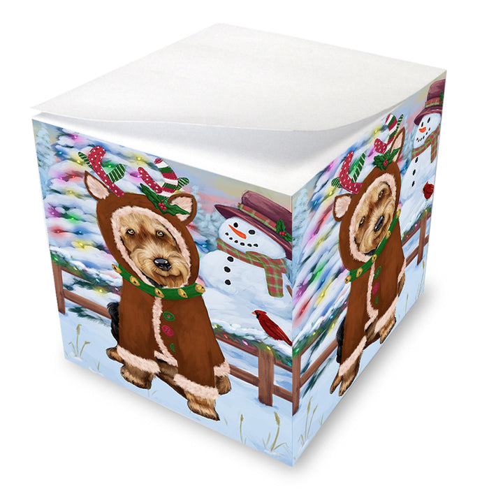 Christmas Gingerbread House Candyfest Airedale Terrier Dog Note Cube NOC54195