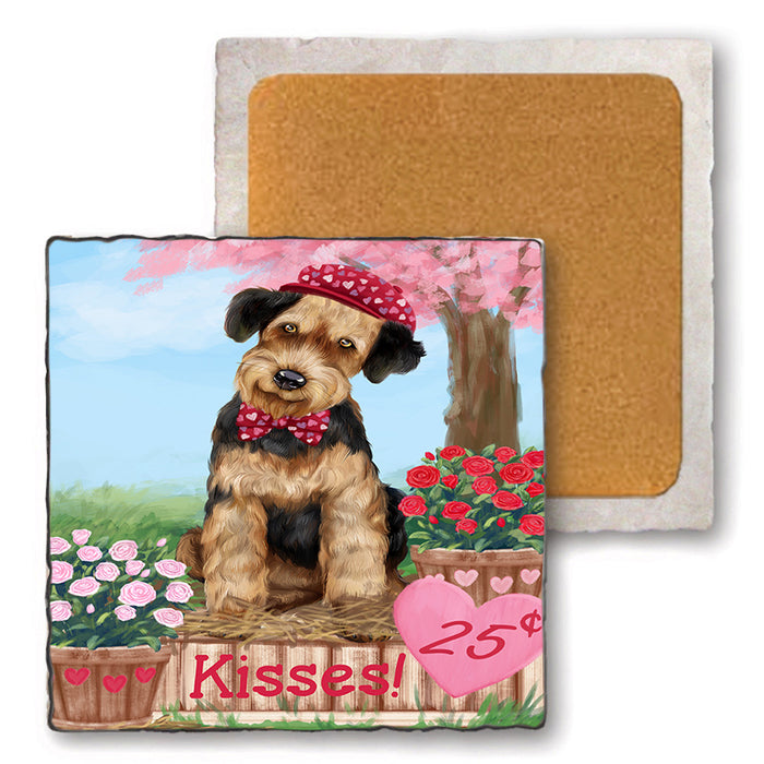Rosie 25 Cent Kisses Airedale Terrier Dog Set of 4 Natural Stone Marble Tile Coasters MCST50757