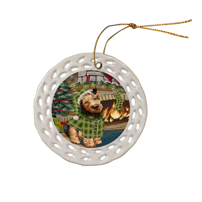 The Stocking was Hung Airedale Terrier Dog Ceramic Doily Ornament DPOR55507