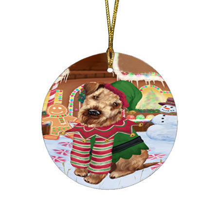 Christmas Gingerbread House Candyfest Airedale Terrier Dog Round Flat Christmas Ornament RFPOR56480