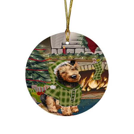 The Stocking was Hung Airedale Terrier Dog Round Flat Christmas Ornament RFPOR55507