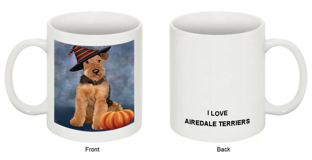 Happy Halloween Airedale Terrier Dog Wearing Witch Hat with Pumpkin Coffee Mug MUG50329