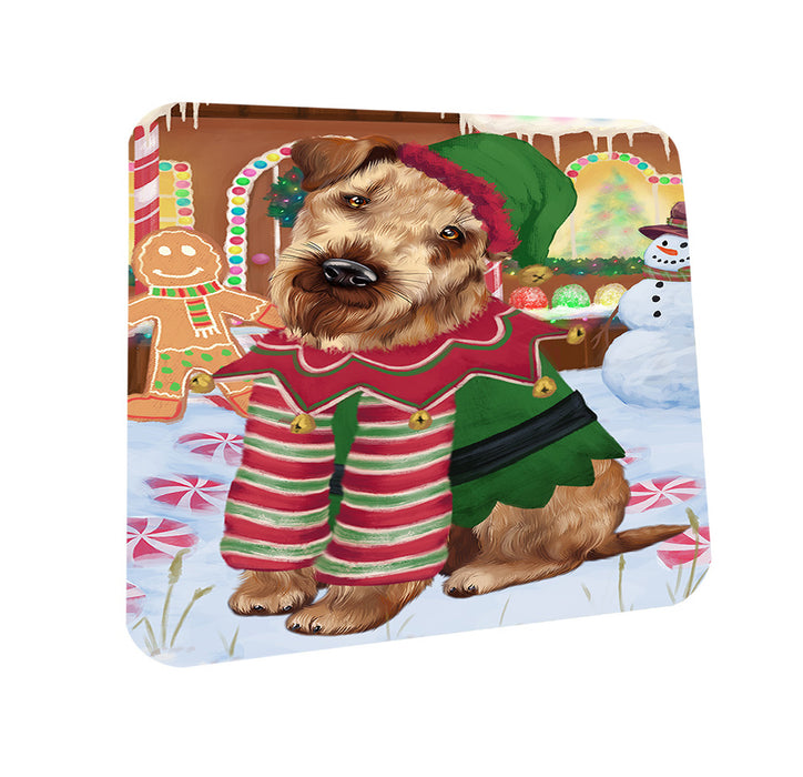 Christmas Gingerbread House Candyfest Airedale Terrier Dog Coasters Set of 4 CST56082