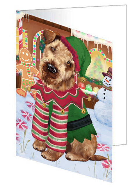 Christmas Gingerbread House Candyfest Airedale Terrier Dog Handmade Artwork Assorted Pets Greeting Cards and Note Cards with Envelopes for All Occasions and Holiday Seasons GCD72887