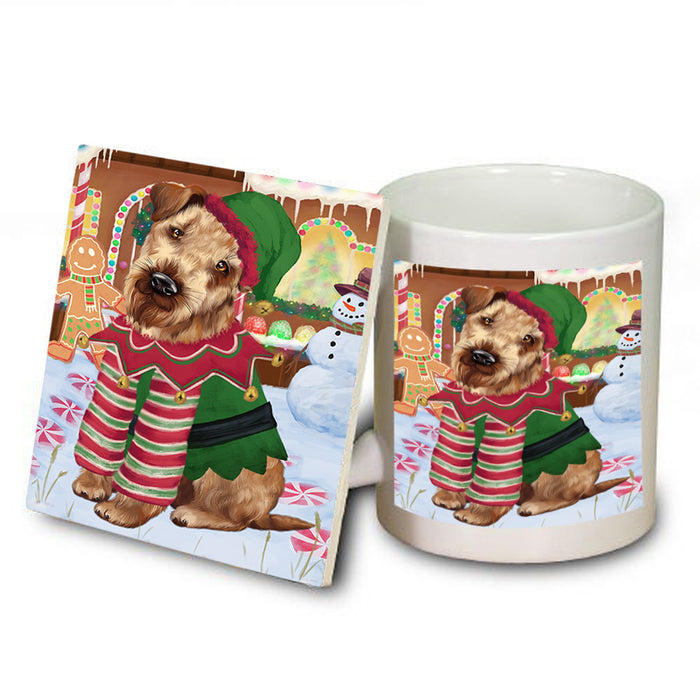 Christmas Gingerbread House Candyfest Airedale Terrier Dog Mug and Coaster Set MUC56116