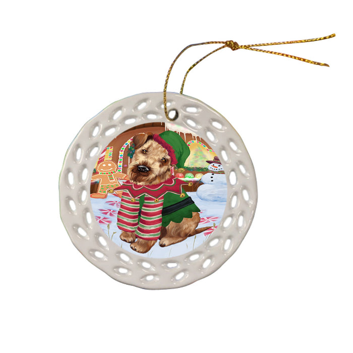 Christmas Gingerbread House Candyfest Airedale Terrier Dog Ceramic Doily Ornament DPOR56480