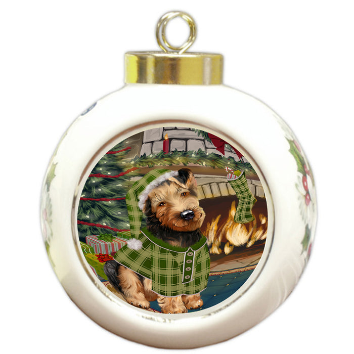 The Stocking was Hung Airedale Terrier Dog Round Ball Christmas Ornament RBPOR55507