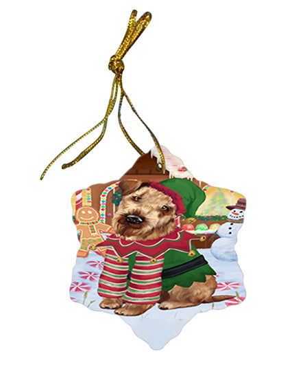 Christmas Gingerbread House Candyfest Airedale Terrier Dog Star Porcelain Ornament SPOR56480