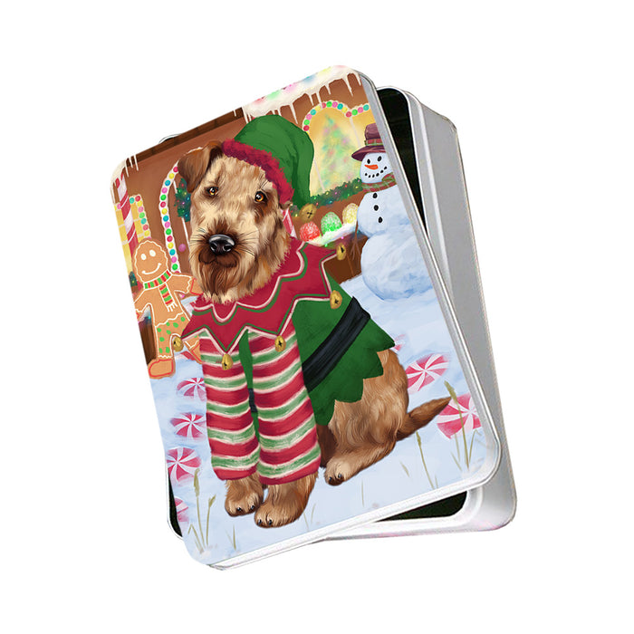 Christmas Gingerbread House Candyfest Airedale Terrier Dog Photo Storage Tin PITN56043