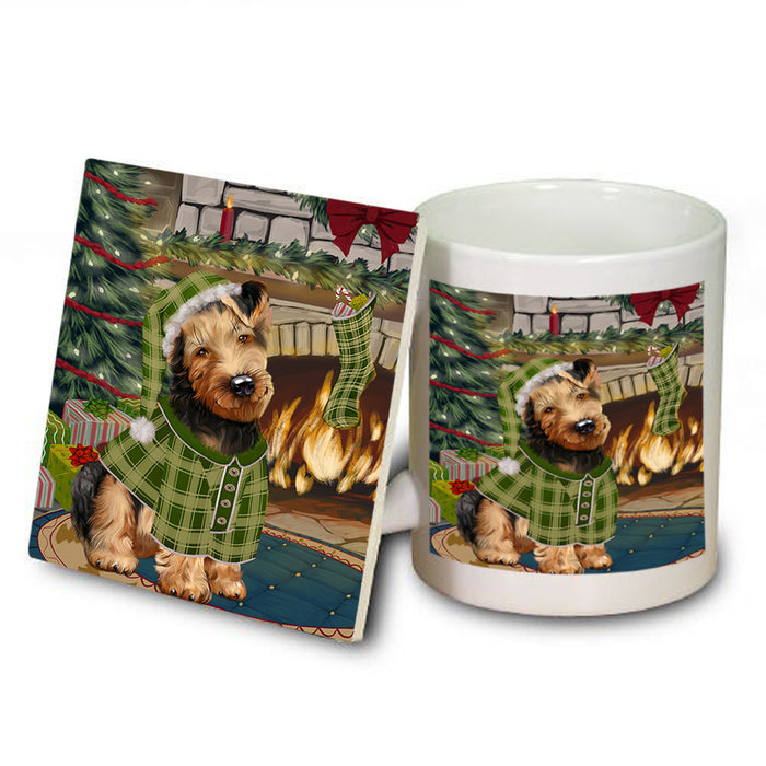 The Stocking was Hung Airedale Terrier Dog Mug and Coaster Set MUC55143