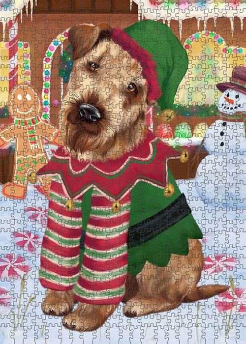 Christmas Gingerbread House Candyfest Airedale Terrier Dog Puzzle with Photo Tin PUZL92696