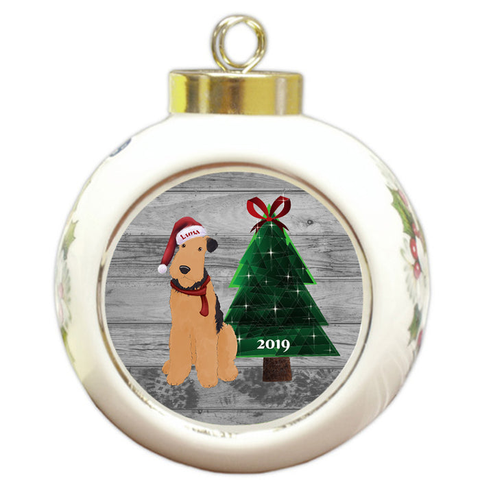 Custom Personalized Airedale Terrier Dog Glassy Classy Christmas Round Ball Ornament