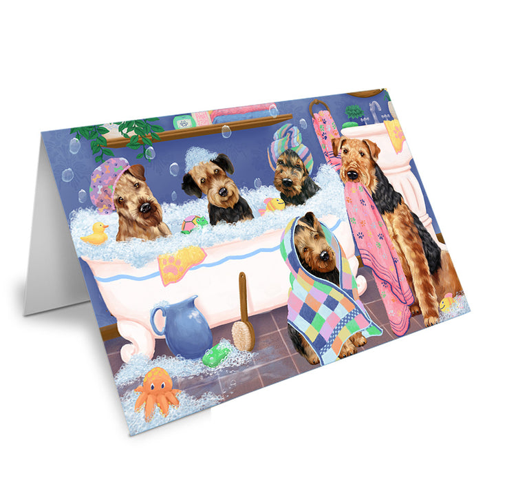 Rub A Dub Dogs In A Tub Airedale Terriers Dog Handmade Artwork Assorted Pets Greeting Cards and Note Cards with Envelopes for All Occasions and Holiday Seasons GCD74762