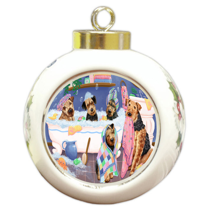 Rub A Dub Dogs In A Tub Airedale Terriers Dog Round Ball Christmas Ornament RBPOR57105