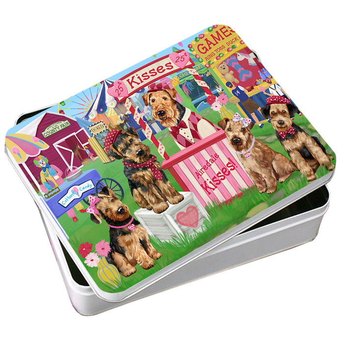 Carnival Kissing Booth Airedale Terriers Dog Photo Storage Tin PITN55713