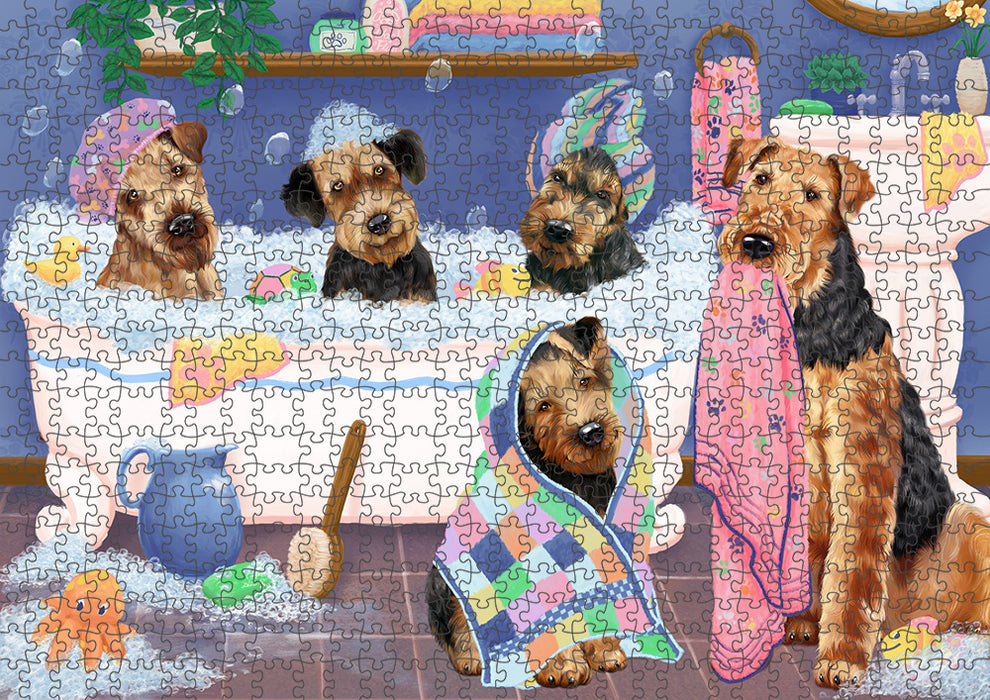 Rub A Dub Dogs In A Tub Airedale Terriers Dog Puzzle with Photo Tin PUZL95196