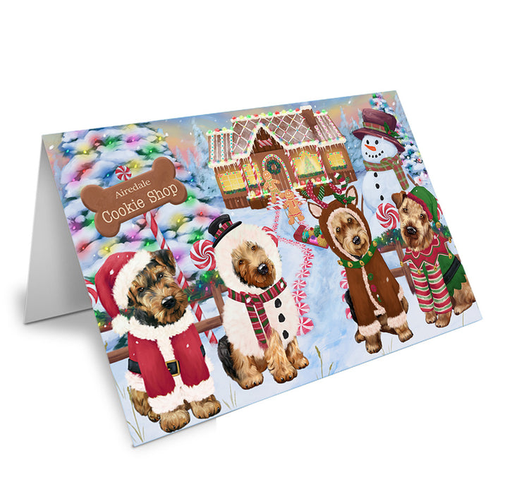 Holiday Gingerbread Cookie Shop Airedale Terriers Dog Handmade Artwork Assorted Pets Greeting Cards and Note Cards with Envelopes for All Occasions and Holiday Seasons GCD72788