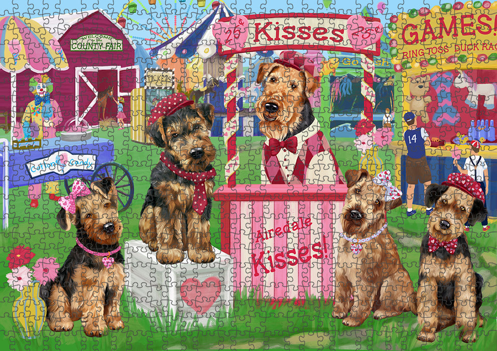 Carnival Kissing Booth Airedale Terriers Dog Puzzle with Photo Tin PUZL91284