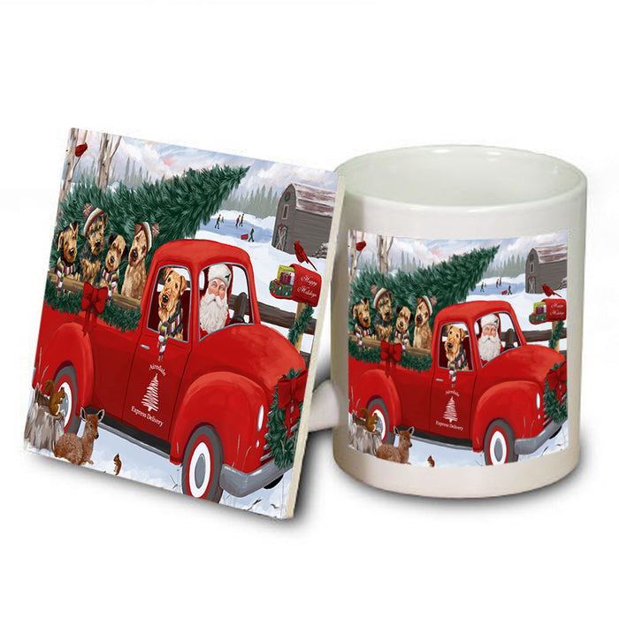 Christmas Santa Express Delivery Airedale Terriers Dog Family Mug and Coaster Set MUC54988
