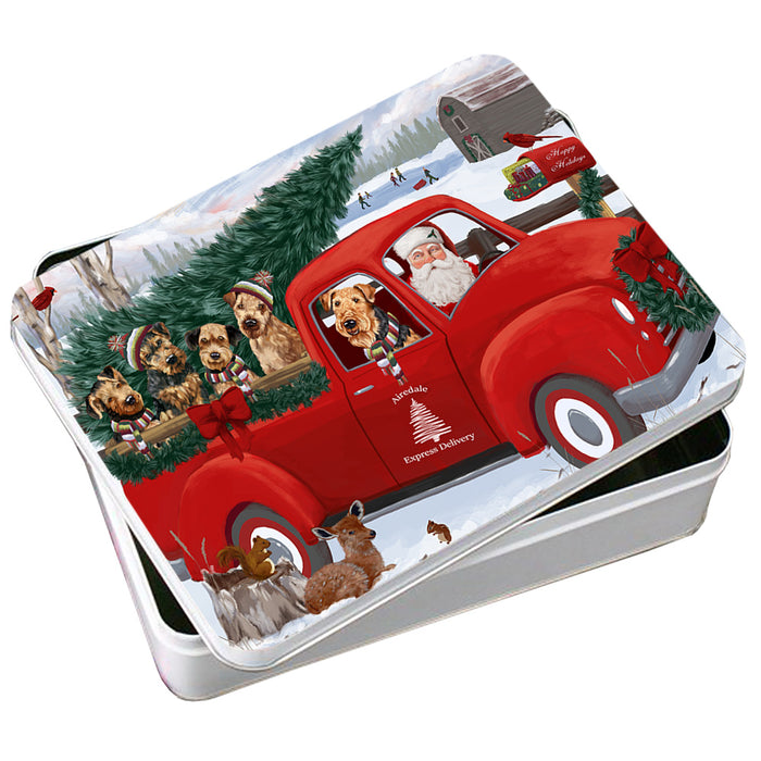 Christmas Santa Express Delivery Airedale Terriers Dog Family Photo Storage Tin PITN54939