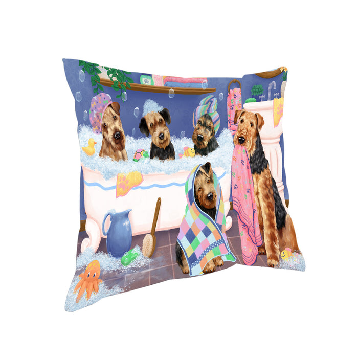 Rub A Dub Dogs In A Tub Airedale Terriers Dog Pillow PIL81288