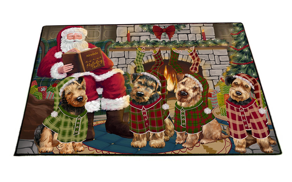 Christmas Cozy Holiday Tails Airedale Terriers Dog Floormat FLMS52542