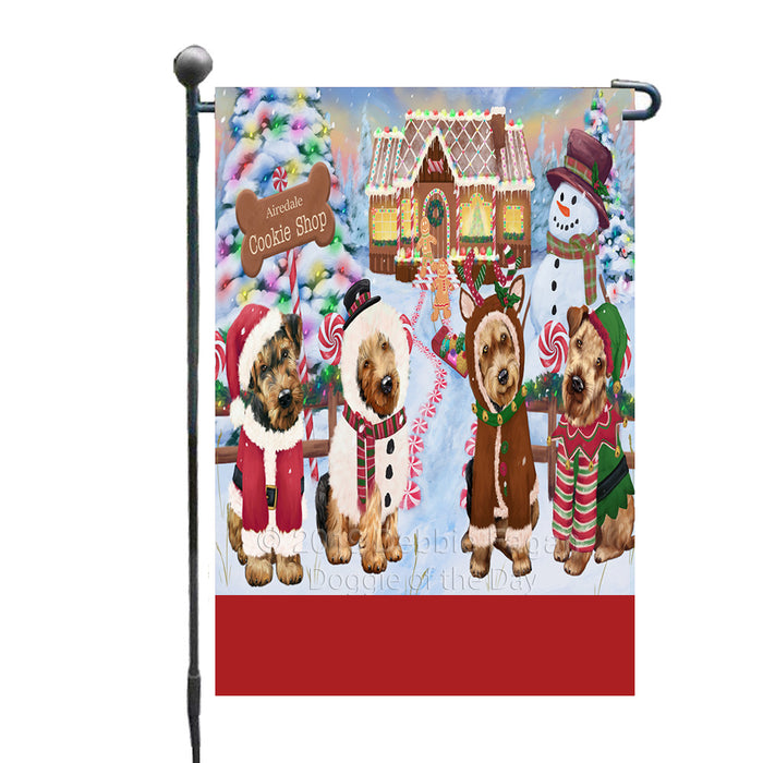Personalized Holiday Gingerbread Cookie Shop Airedale Terrier Dogs Custom Garden Flags GFLG-DOTD-A59165