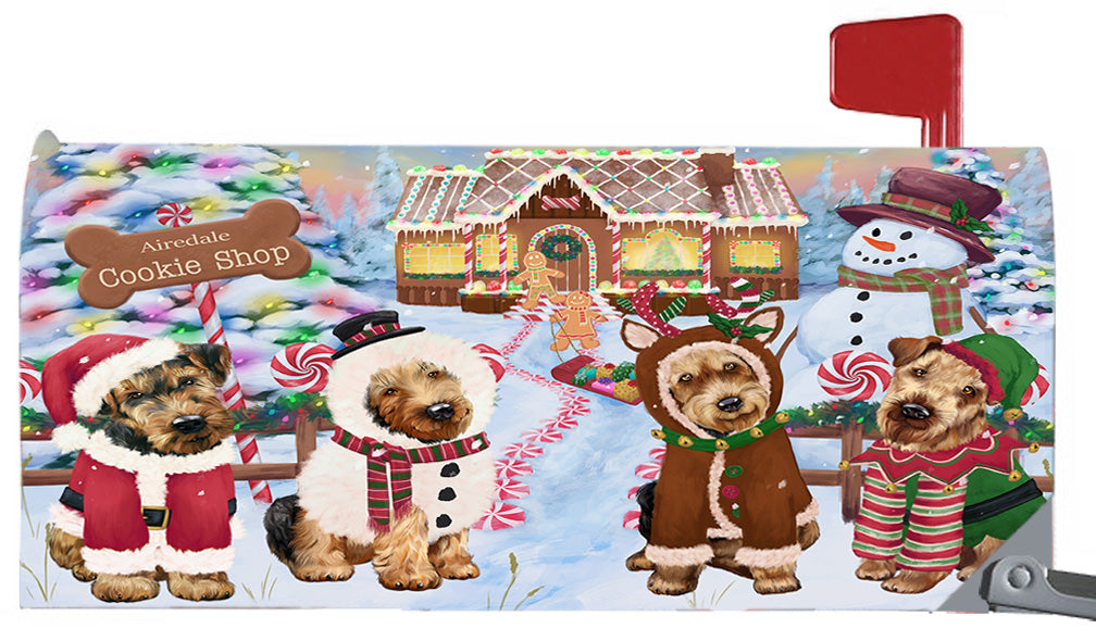Christmas Holiday Gingerbread Cookie Shop Airedale Dogs 6.5 x 19 Inches Magnetic Mailbox Cover Post Box Cover Wraps Garden Yard Décor MBC48952