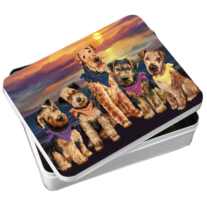 Family Sunset Portrait Airedale Terriers Dog Photo Storage Tin PITN50226