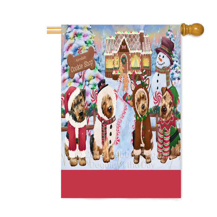 Personalized Holiday Gingerbread Cookie Shop Airedale Terrier Dogs Custom House Flag FLG-DOTD-A59221
