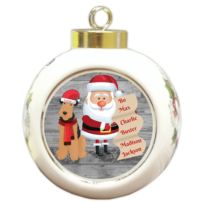 Custom Personalized Santa with Airedale Terrier Dog Christmas Round Ball Ornament