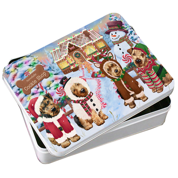 Holiday Gingerbread Cookie Shop Airedale Terriers Dog Photo Storage Tin PITN56153
