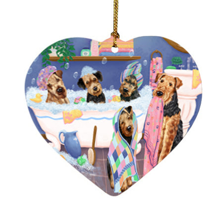 Rub A Dub Dogs In A Tub Airedale Terriers Dog Heart Christmas Ornament HPOR57105