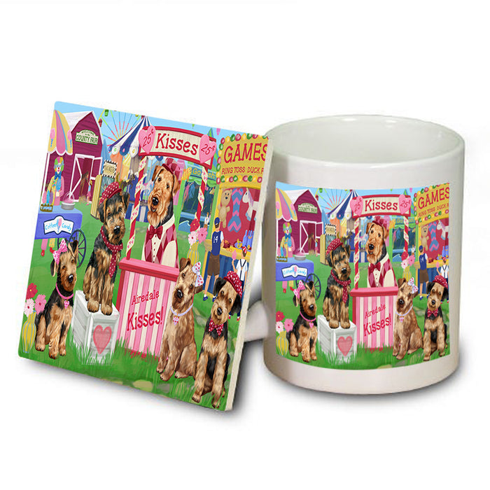 Carnival Kissing Booth Airedale Terriers Dog Mug and Coaster Set MUC55762