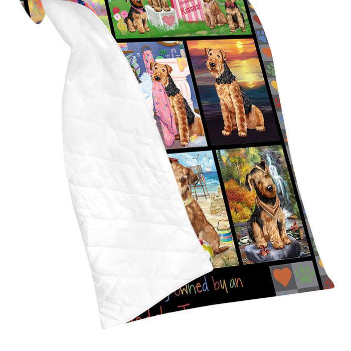 Love is Being Owned Airedale Terrier Dog Grey Quilt