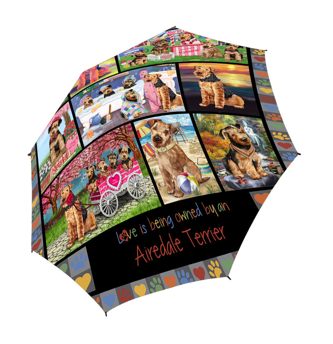 Love is Being Owned Airedale Terrier Dog Grey Semi-Automatic Foldable Umbrella
