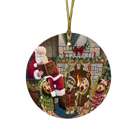 Christmas Cozy Holiday Tails Airedale Terriers Dog Round Flat Christmas Ornament RFPOR55441